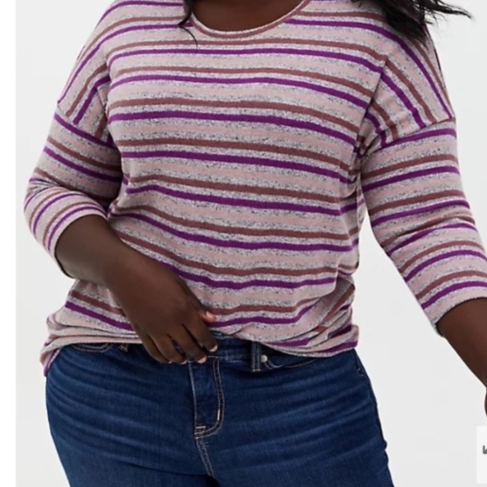 Torrid Women's Super Soft Plush Striped Top - Pink and Gray Size 2X